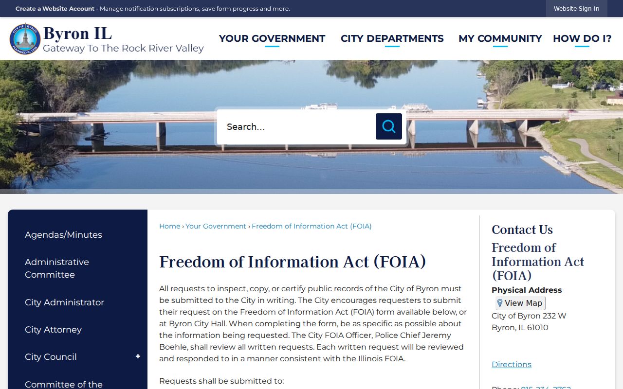 Byron criminal records FOIA request and fee page