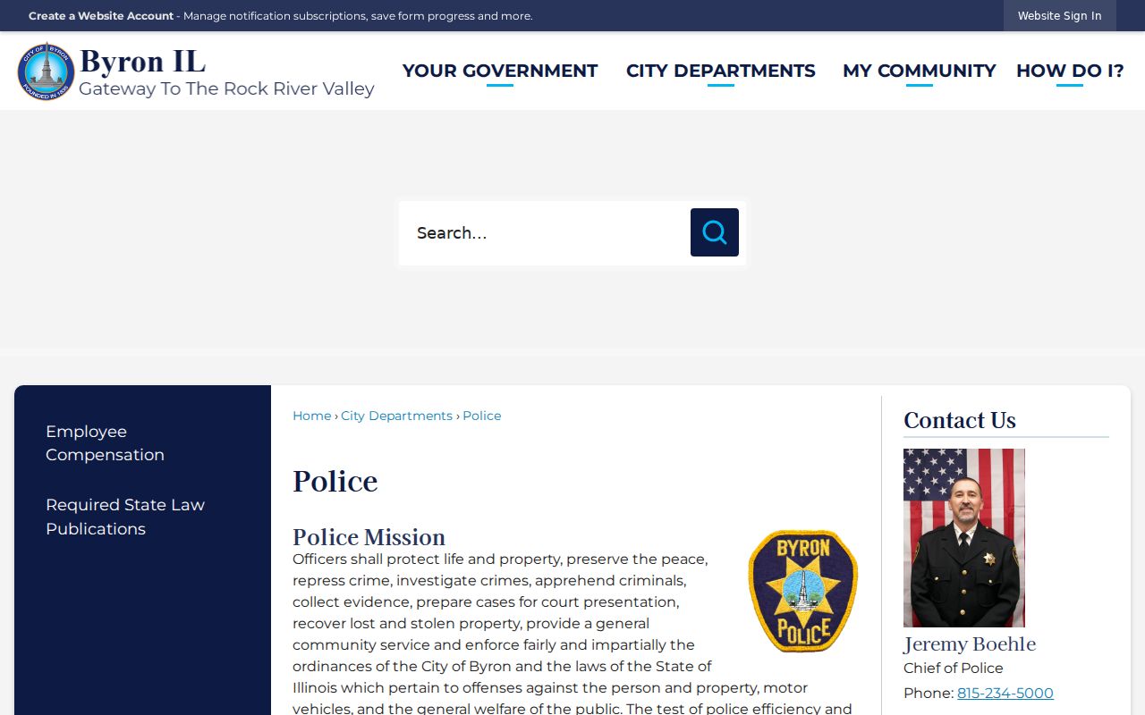 Byron criminal records police department contact page