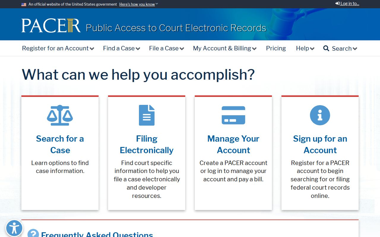 PACER federal court records search interface