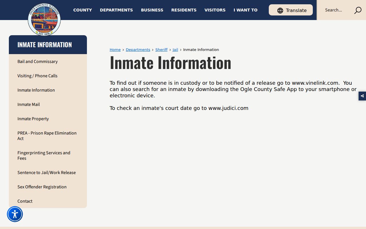 Ogle County arrest lookup routes for inmate and court information