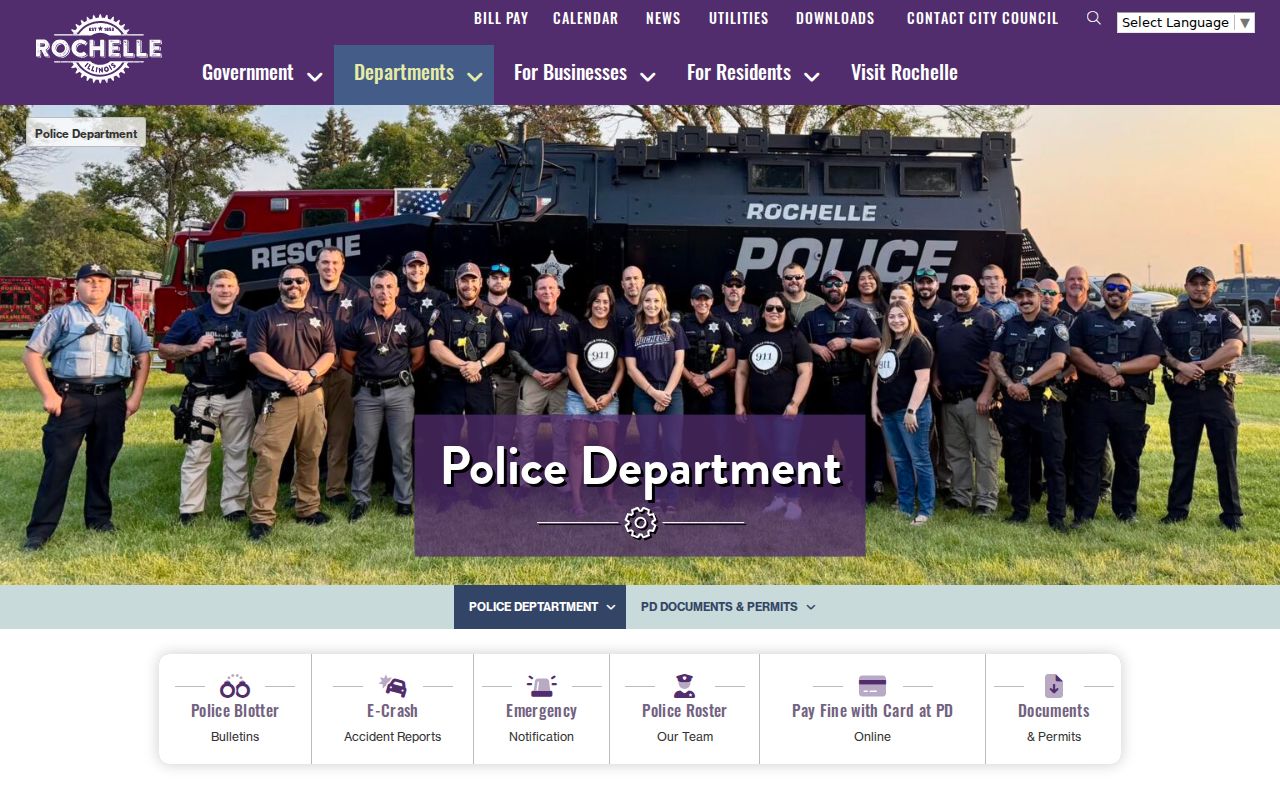 Rochelle Police Department page with station and records contacts